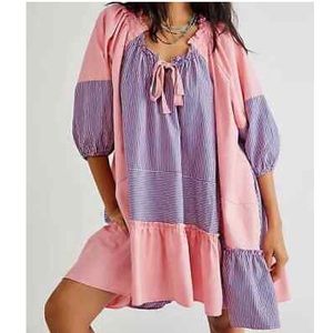 Free people Keegan tunic. Pink with navy blue stripes.